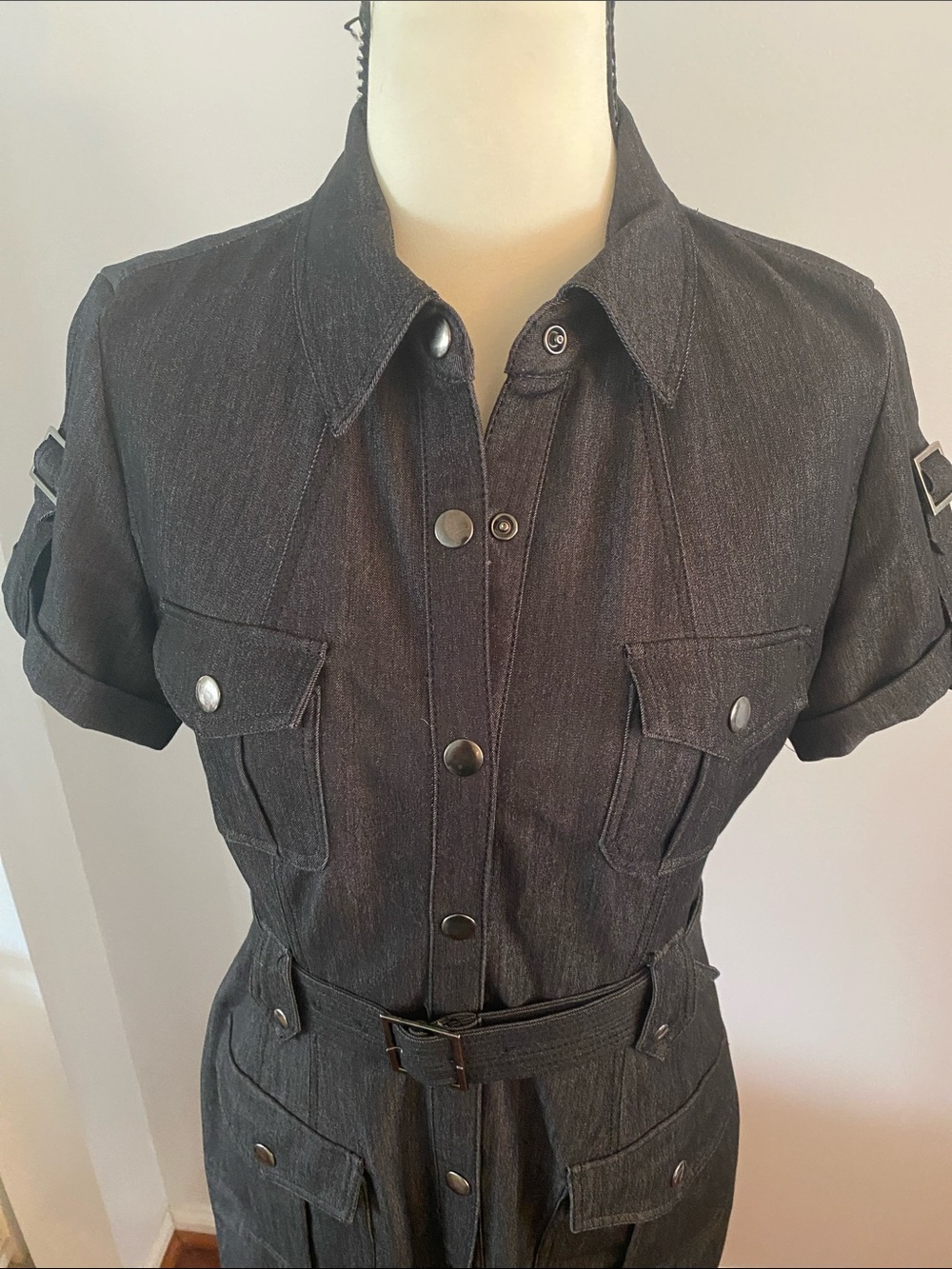 Calvin Klein military style size 4 dark wash dress dry cleaned - Picture 2 of 8